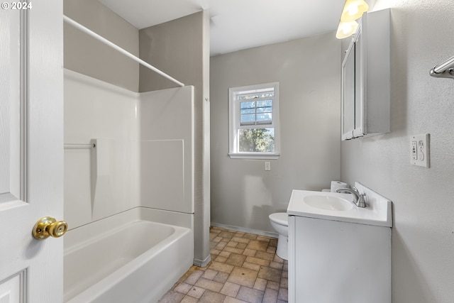 full bathroom featuring toilet, shower / tub combination, and vanity