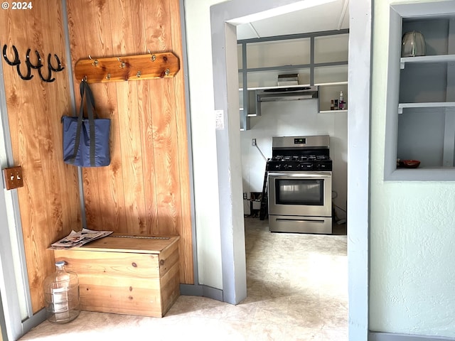 interior space featuring stainless steel range with gas cooktop