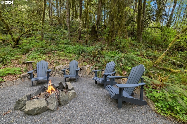 view of patio featuring a fire pit