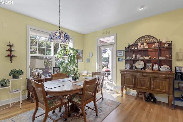 dining space featuring light hardwood / wood-style flooring and a wealth of natural light