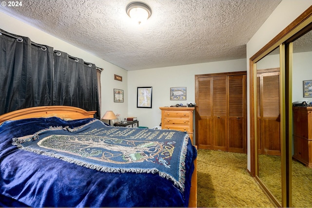 bedroom with carpet flooring and a textured ceiling