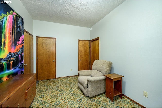 living area featuring a textured ceiling