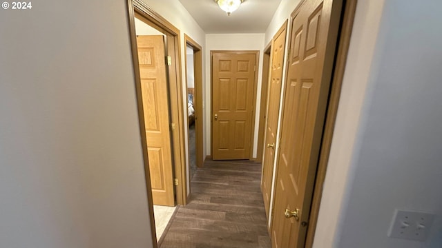 corridor with dark hardwood / wood-style floors