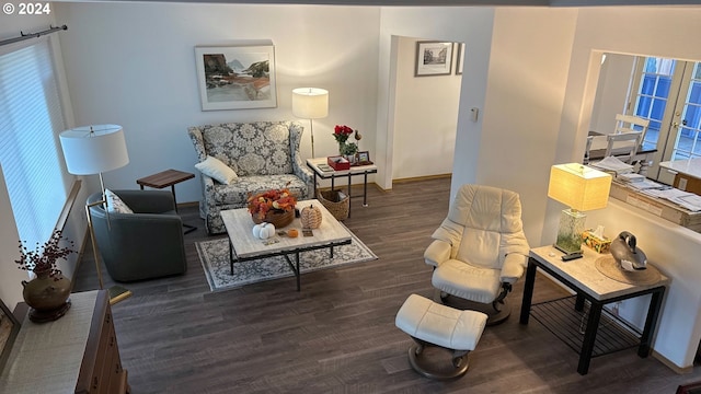 sitting room with dark wood-type flooring