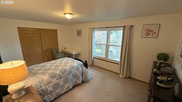 carpeted bedroom with a closet