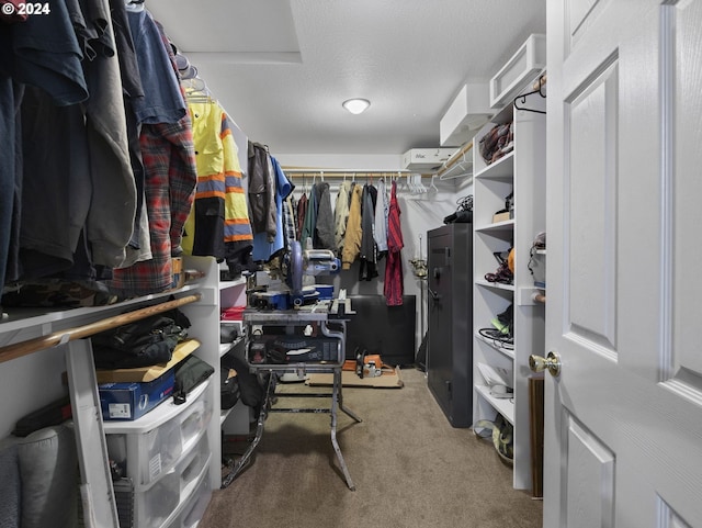 walk in closet with carpet