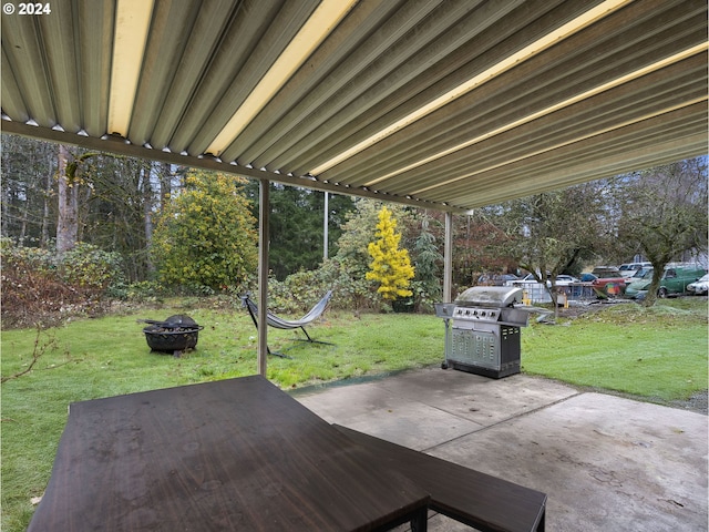 view of patio / terrace with a fire pit and grilling area