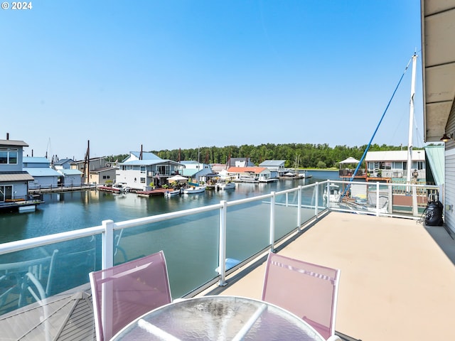 exterior space with a water view