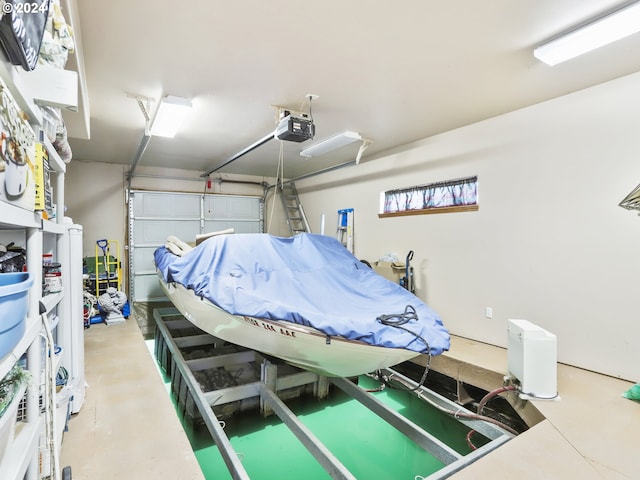 garage with a garage door opener