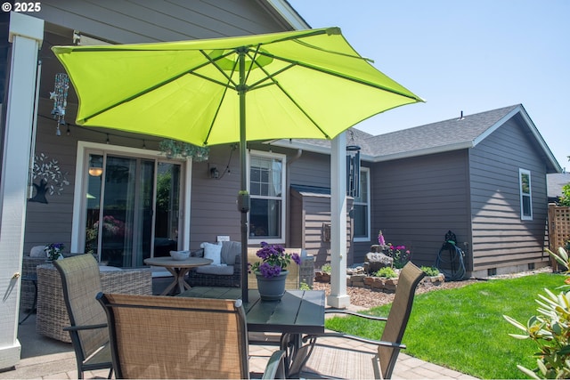 1008 S 41st St, Springfield, OR 97478 - deck featuring outdoor dining space, a patio, and a lawn