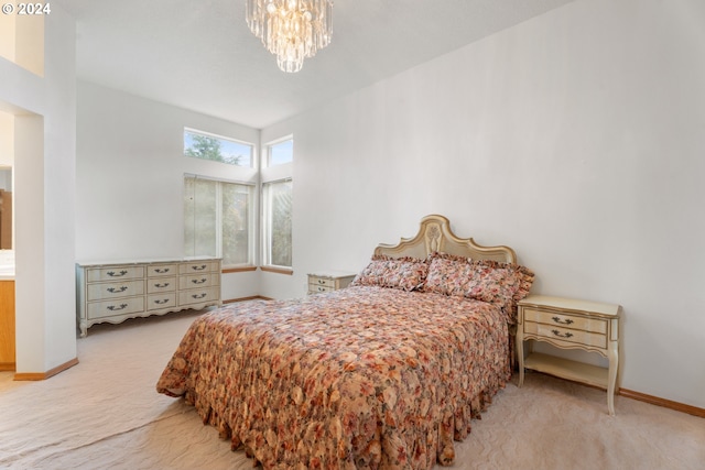 bedroom with light colored carpet