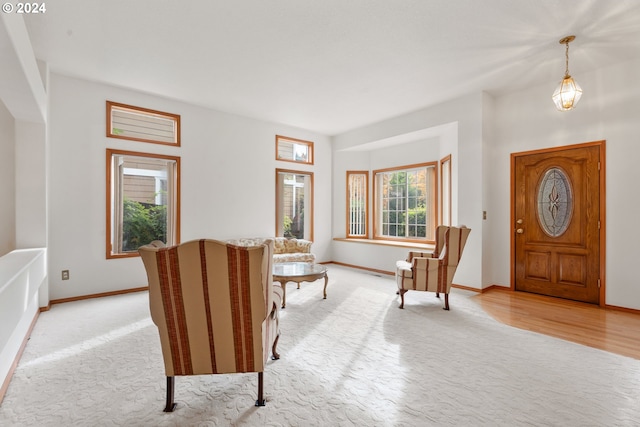 interior space with plenty of natural light and light hardwood / wood-style floors