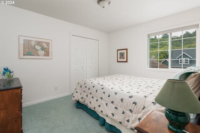 bedroom featuring a closet and carpet