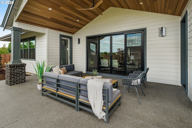 view of patio / terrace featuring ceiling fan and an outdoor living space