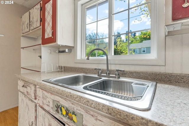 kitchen with sink, a wealth of natural light, and hardwood / wood-style flooring