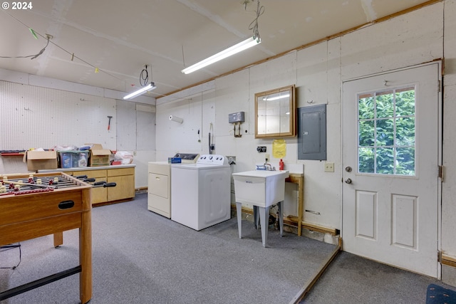 interior space featuring carpet floors, separate washer and dryer, and electric panel