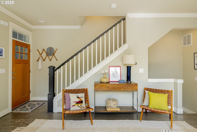 3050 SE 50th Ave Unit 6, Portland, OR 97206 - entryway with ornamental molding, baseboards, and stairway