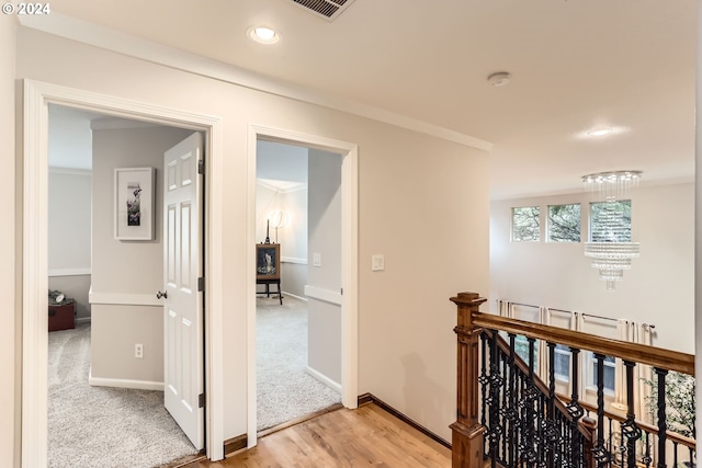 20160 SW 58th Ter, Tualatin, OR 97062 - hallway featuring light wood-style flooring, recessed lighting, baseboards, an upstairs landing, and visible vents