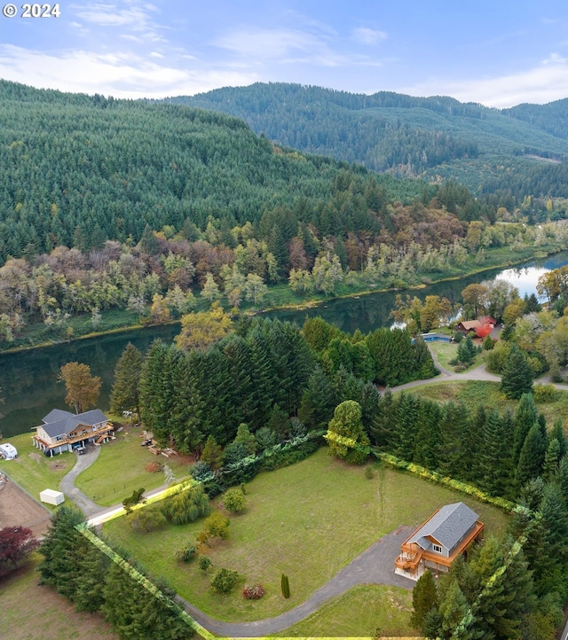 aerial view with a water view