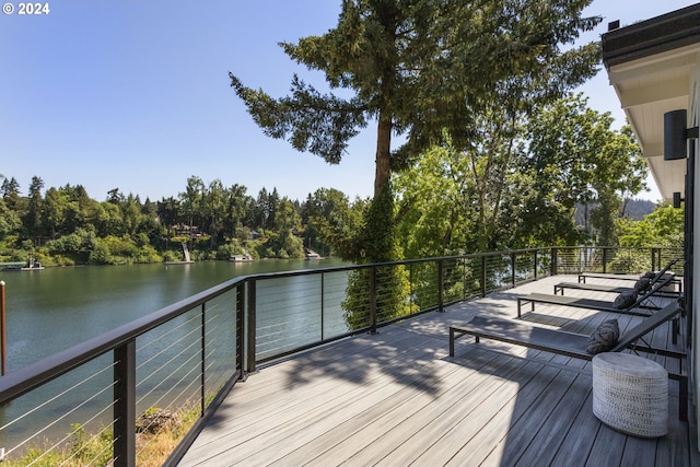 view of dock with a water view