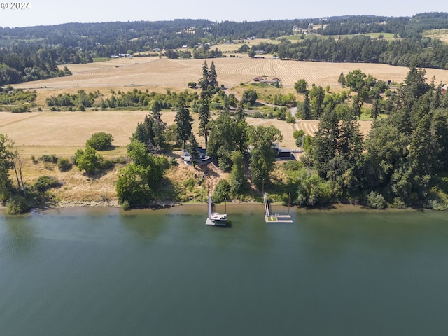 aerial view with a water view and a rural view