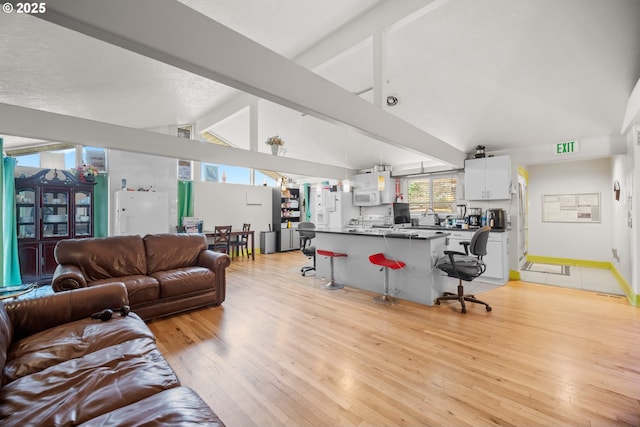 living room featuring light hardwood / wood-style floors and lofted ceiling