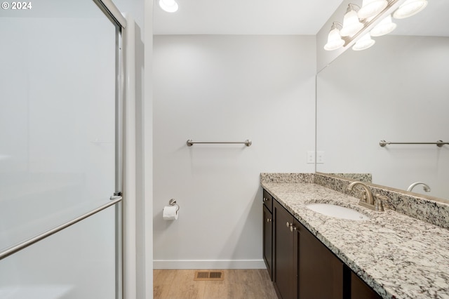 bathroom with vanity and wood-type flooring