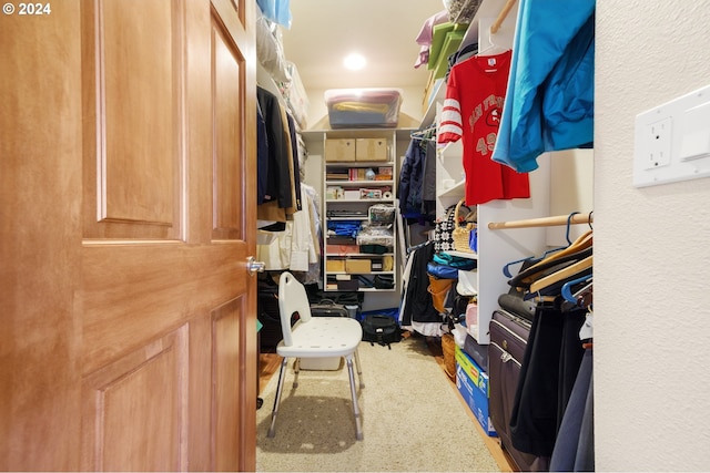 walk in closet featuring carpet floors