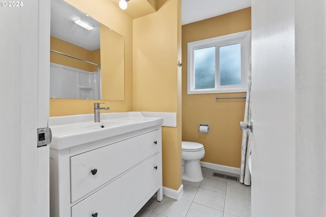 bathroom with tile patterned flooring, vanity, and toilet