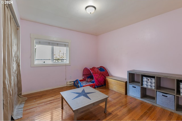 recreation room featuring light hardwood / wood-style floors