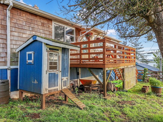 740 Florence Ave, Astoria, OR 97103 - rear view of property with a wooden deck and an outbuilding