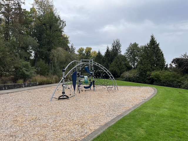 view of jungle gym featuring a yard