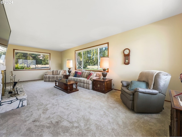 living room with light carpet