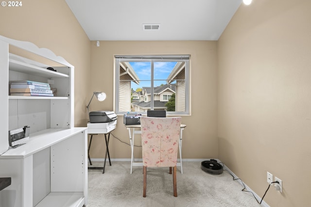 view of carpeted home office