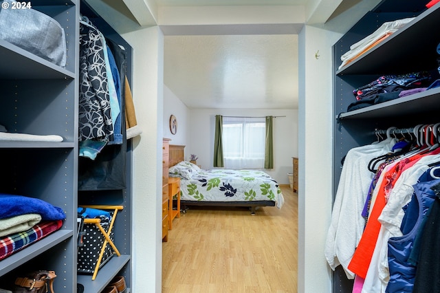 walk in closet with wood-type flooring