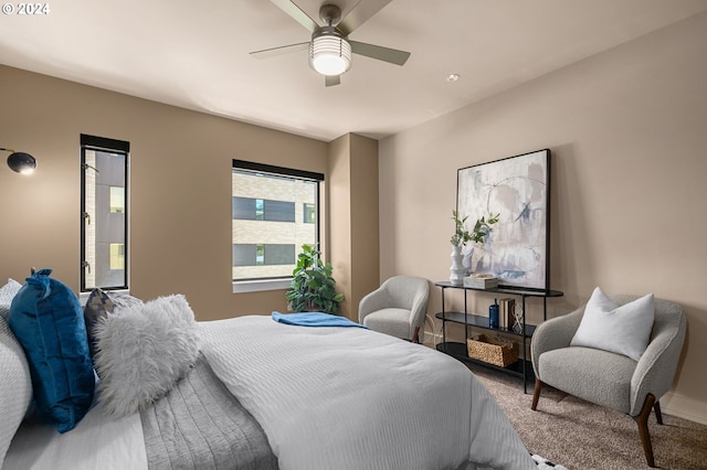 bedroom with carpet and ceiling fan