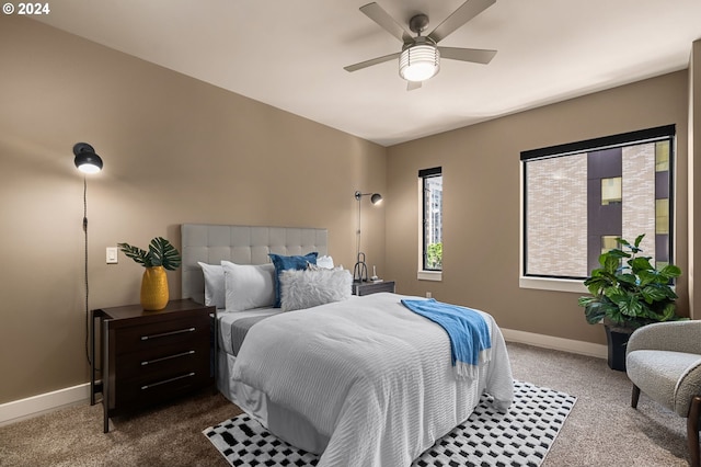 bedroom featuring carpet and ceiling fan