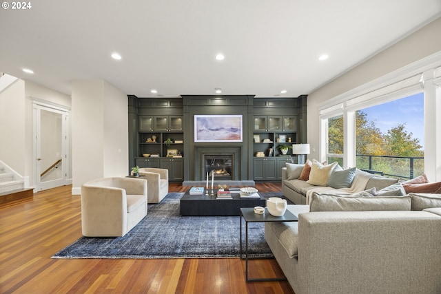 living room featuring dark hardwood / wood-style floors