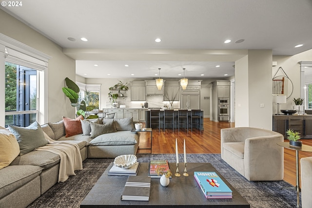 living room featuring dark hardwood / wood-style floors