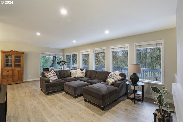 living room with plenty of natural light and light wood-type flooring