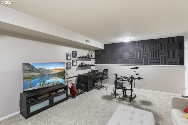 exercise room featuring carpet flooring