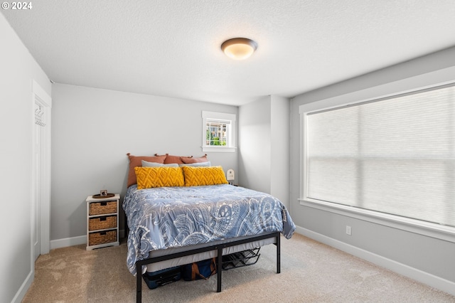 bedroom featuring carpet and a textured ceiling