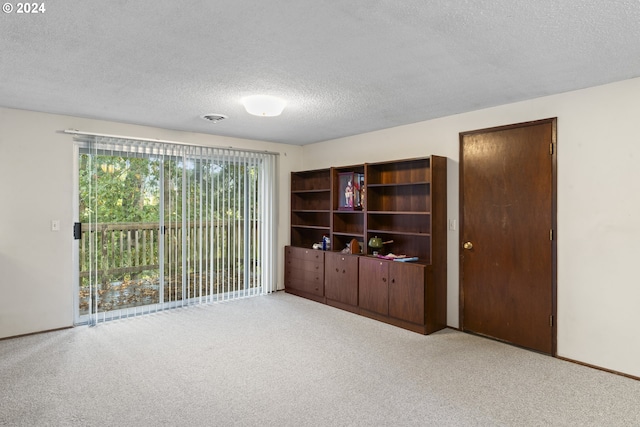 unfurnished room with carpet and a textured ceiling