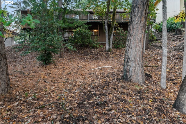 view of yard featuring a wooden deck