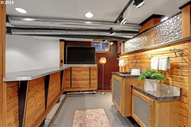 kitchen with wooden walls and sink