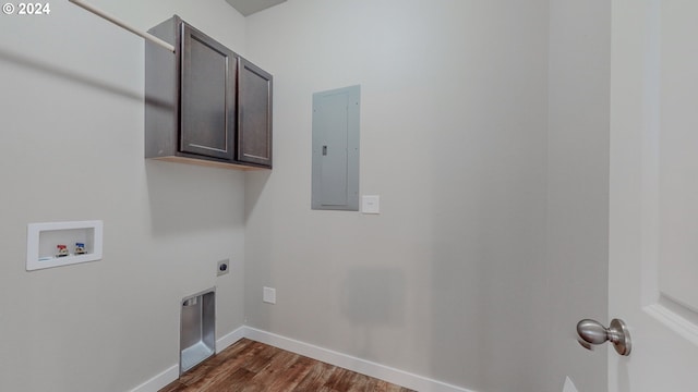 laundry area with washer hookup, cabinet space, hookup for an electric dryer, electric panel, and baseboards