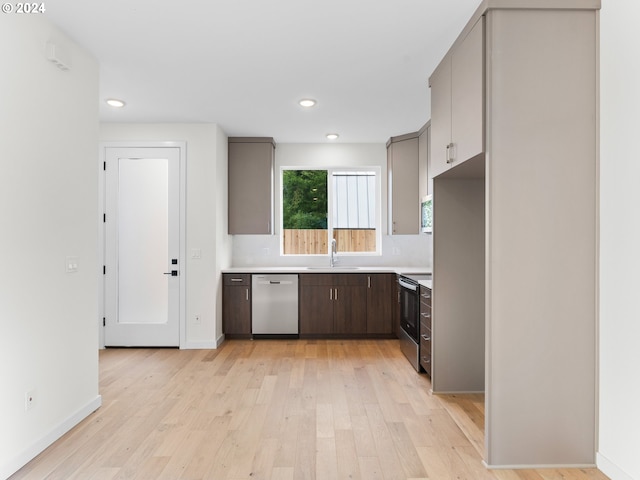 kitchen featuring sink, stainless steel appliances, and light hardwood / wood-style flooring