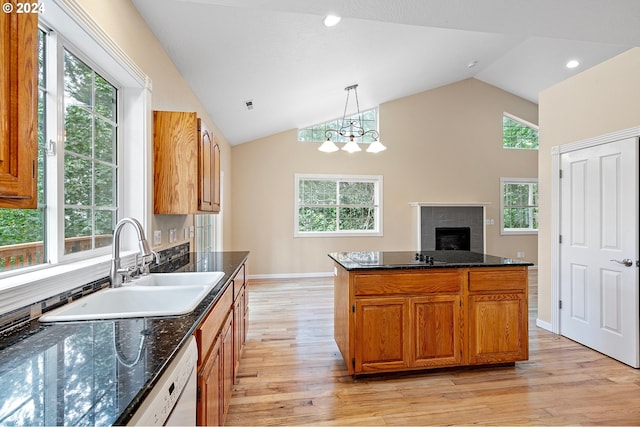 kitchen with a wealth of natural light and light hardwood / wood-style flooring