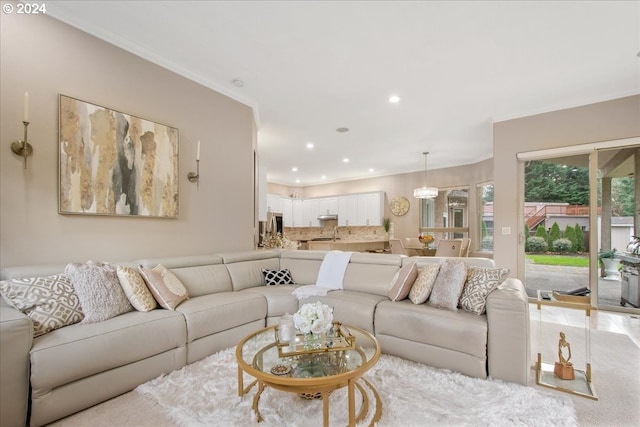 living room featuring ornamental molding