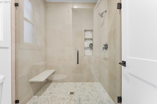 bathroom with toilet and walk in shower